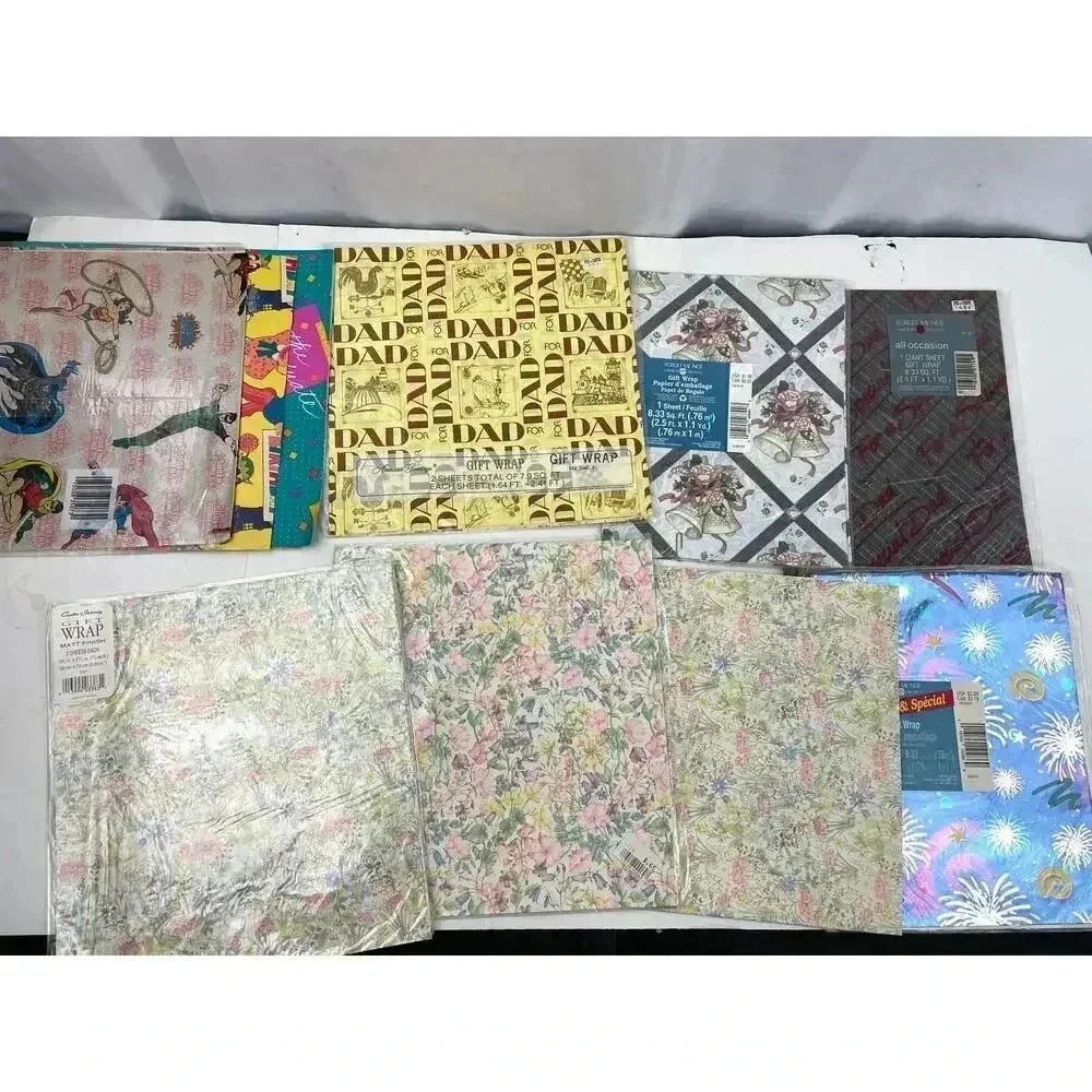 VTG Lot Birthday Holiday Kids Cartoon Wrapping Gift Paper Sheets Scrapbook 90's